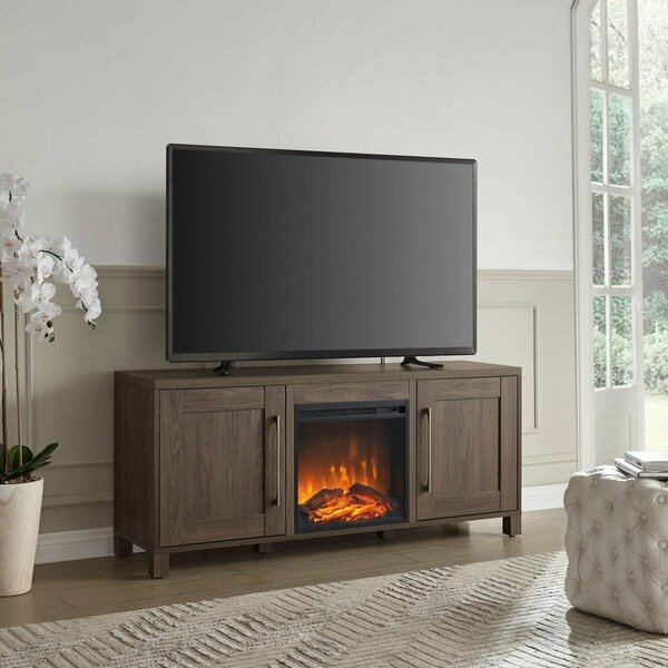 Hudson & Canal 65 in. Chabot Rectangular TV Stand with Log Fireplace Alder Brown TV1433